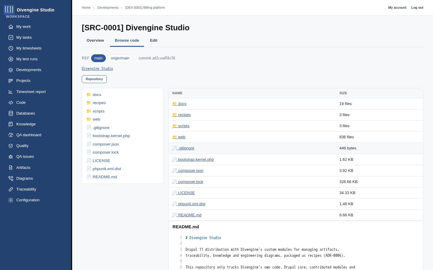 The code browser showing a repository at the main branch
